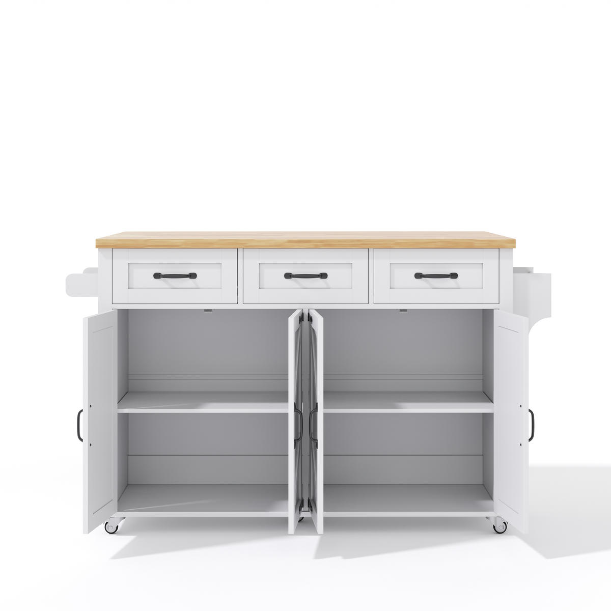 KÜCHENINSEL 140/43/90,5 cm Weiß/Natur aus MDF mit Klappplatte - Weiß, Holzwerkstoff (140/90.5/70cm) - OKWISH