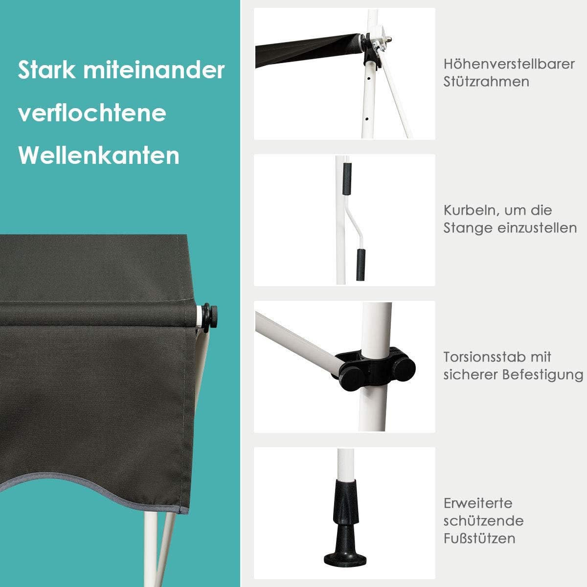 KLEMMMARKISE 400 cm Breit Grau - Grau, Metall (395/300/125cm) - COSTWAY
