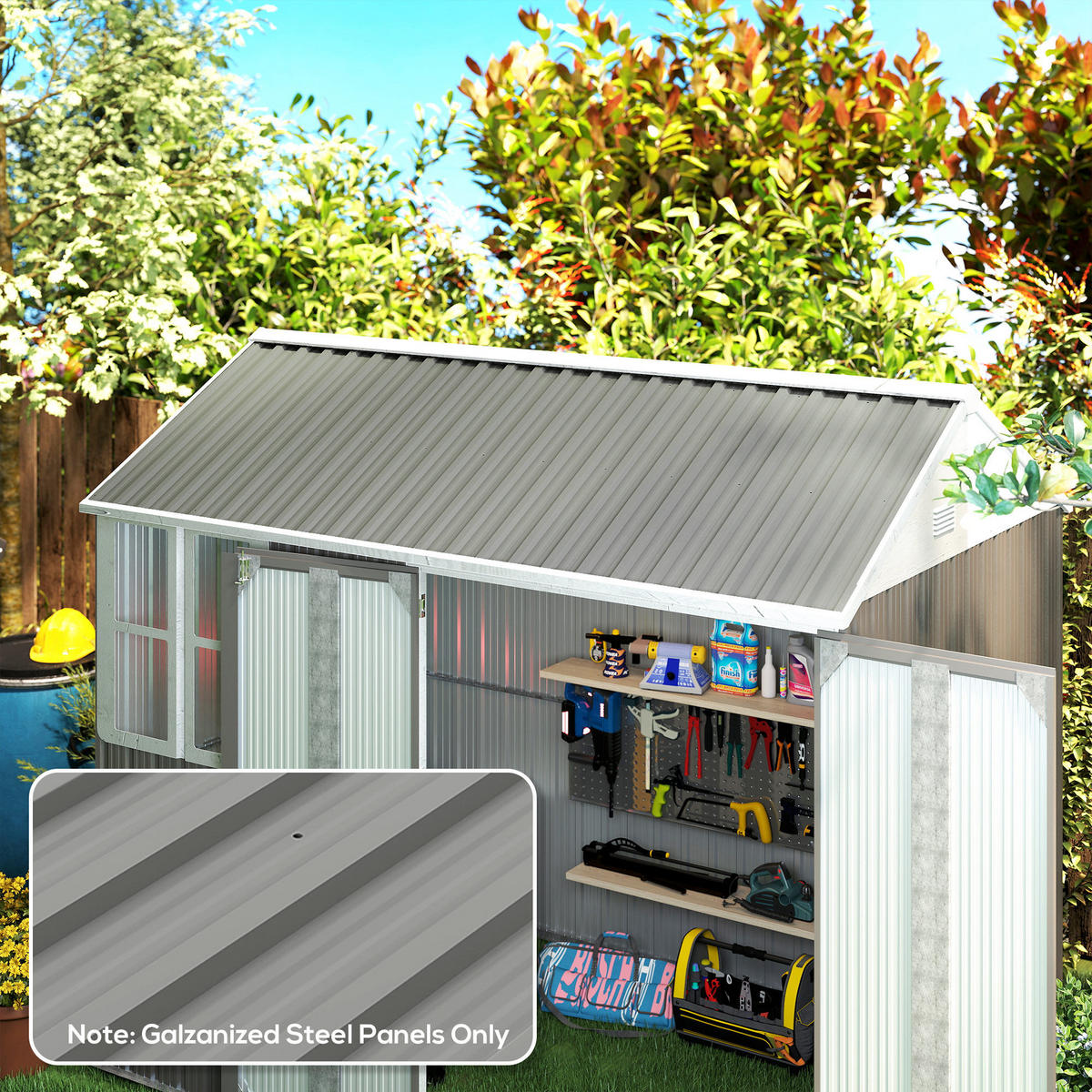 GERÄTEHAUS Hellgrau wasserdicht Metall 12er-Set 129/45/0.03 cm - Hellgrau, Metall (129/45cm) - PANGIVO