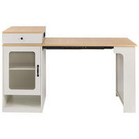 KÜCHENINSEL Ausziehbar Modern mit Steckdosen USB Fluted-Glas Schublade Weiß Holz 2-4 Personen 140/80 cm - Naturfarben/Weiß, Glas/Holzwerkstoff (151/92/80cm) - EVRYAE