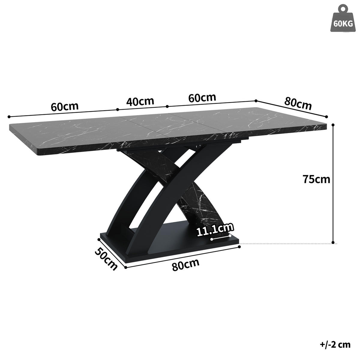 ESSTISCH 120-160x80x75 cm in Schwarz aus MDF auf X-Gestell aus Metall ausziehbar - Schwarz, Holzwerkstoff (160/80/75cm) - Modfu