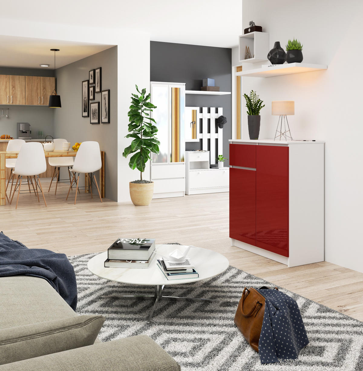 KOMMODE Weiß, Rot Glanz 99/80/40 - Weiß, Holzwerkstoff (80/99/40cm) - RAUMHIRSCH FURNITURE