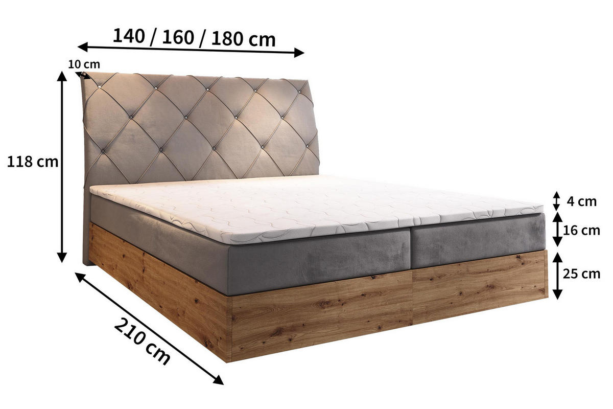BOXBETT VELLANO 140x200 cm mit Matratze und Topper - Hellgrau - Hellgrau, Holz (140/200cm) - MASSENO