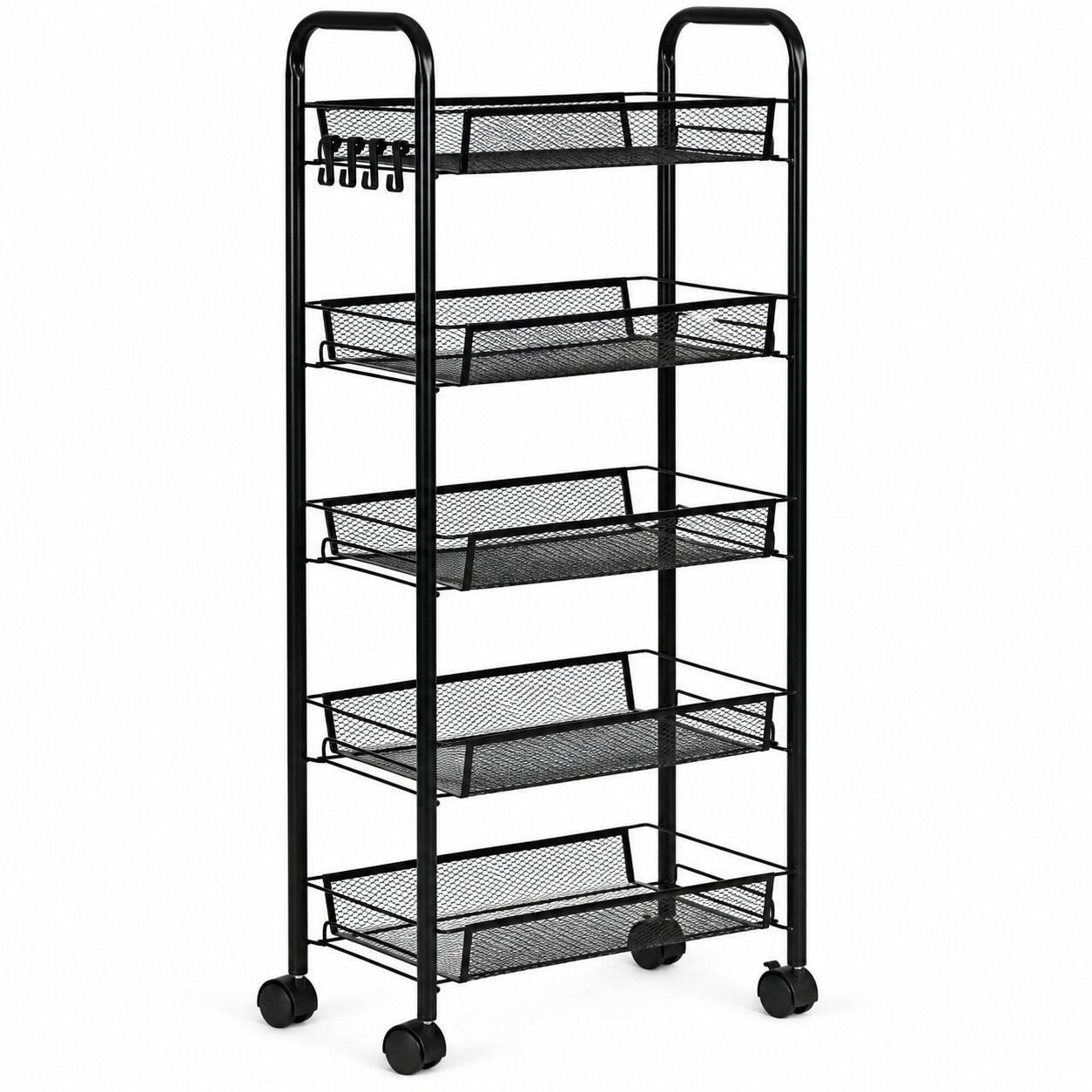 ROLLWAGEN Metall, 5 Ablagekörbe, 103 cm, Schwarz, mit Haken - Schwarz, Metall (45/103/26cm) - Mat-Haus