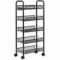 ROLLWAGEN Metall, 5 Ablagekörbe, 103 cm, Schwarz, mit Haken - Schwarz, Metall (45/103/26cm) - Mat-Haus