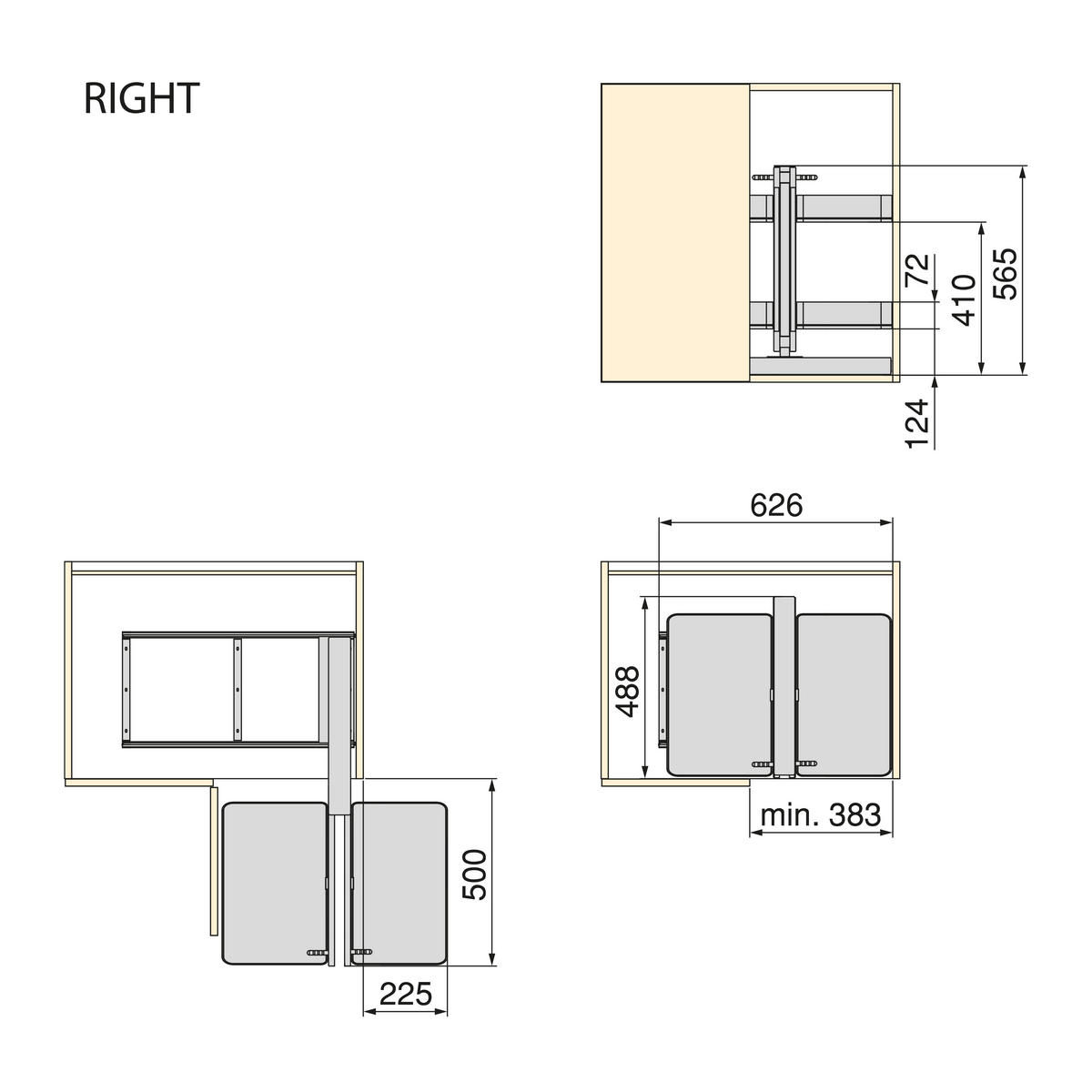 ECKSYSTEM Harmony Auszugsklapp Für Küchenmöbel Rechts/Links, Stahl Und Holz, Anthrazitgrau - Grau, Metall (48.8/57/62.6cm) - EMUCA