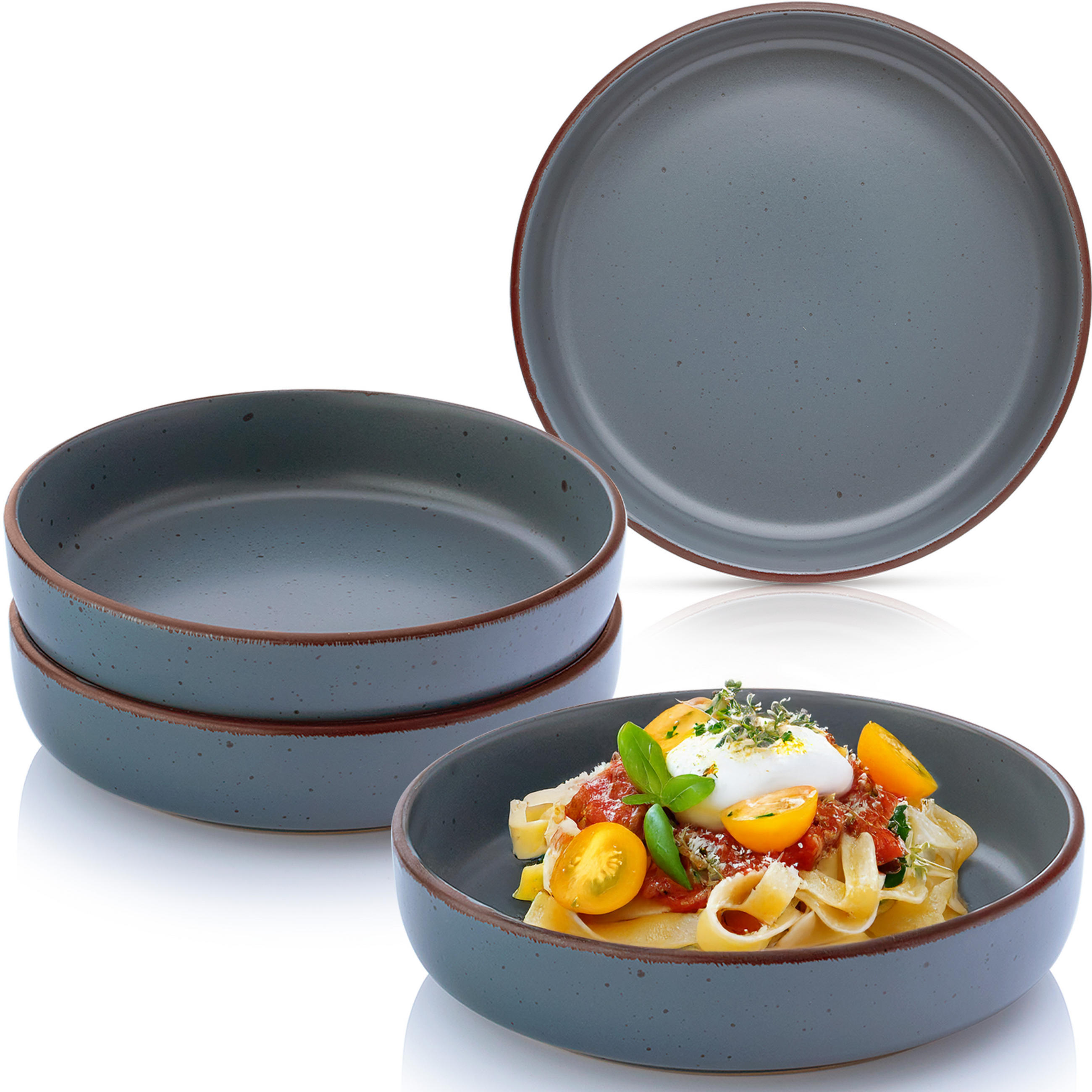 PASTASCHALEN BOMBAY GRAPHIT - 4 teilig aus Steingut - Grau, Stein (20.5cm) - Sänger