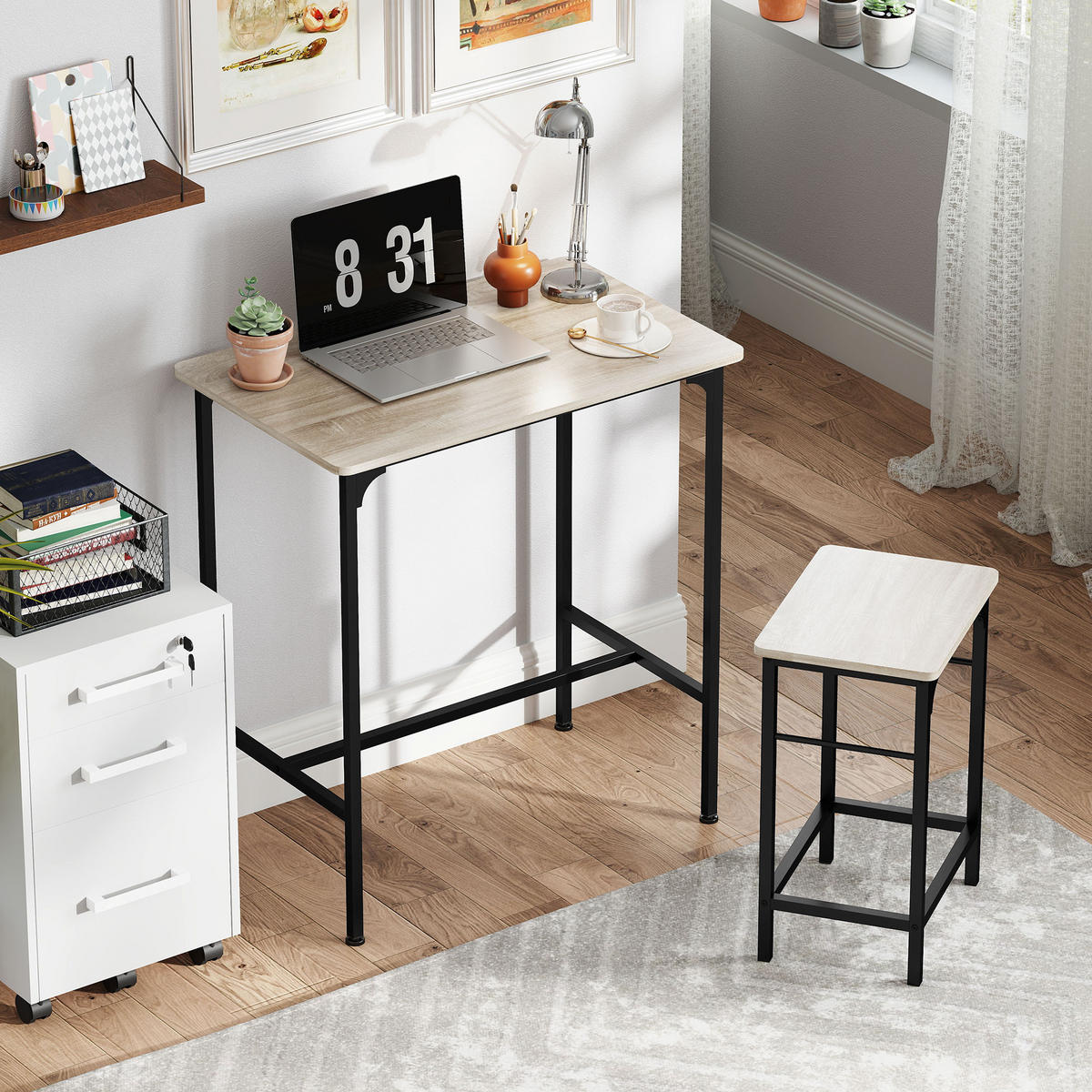 BARTISCH-SET DE-14762 mit 2 Hockern & Holzoptik Natur/Schwarz - Naturfarben, Holzwerkstoff (80/50/87cm) - ComfortXL