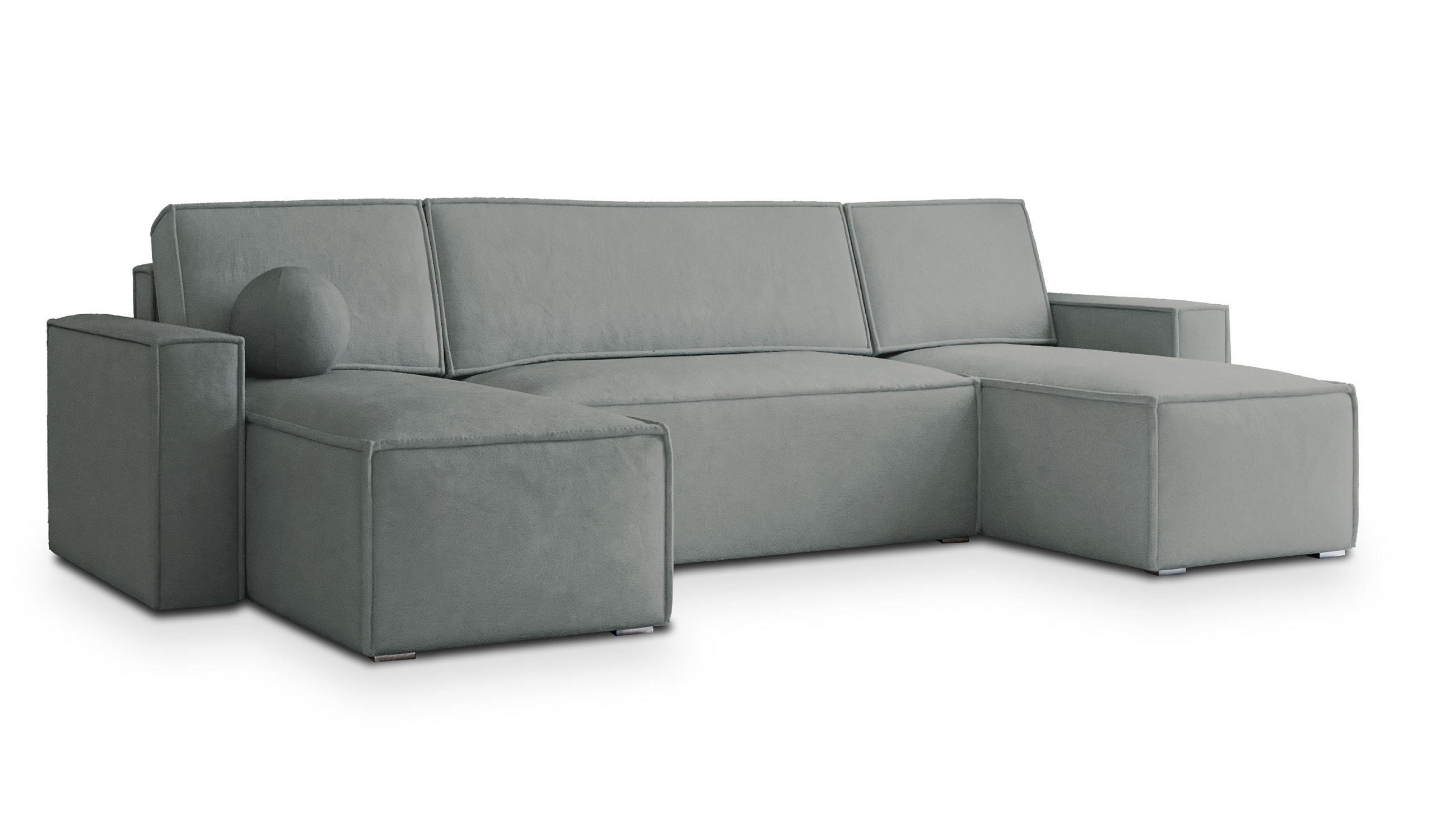WOHNLANDSCHAFT PESANO M Grau Velours-Stoff mit Schlaffunktion - Grau, Holz (306/85/140cm) - MASSENO