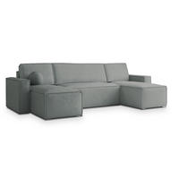 WOHNLANDSCHAFT PESANO M Grau Velours-Stoff mit Schlaffunktion - Grau, Holz (306/85/140cm) - MASSENO