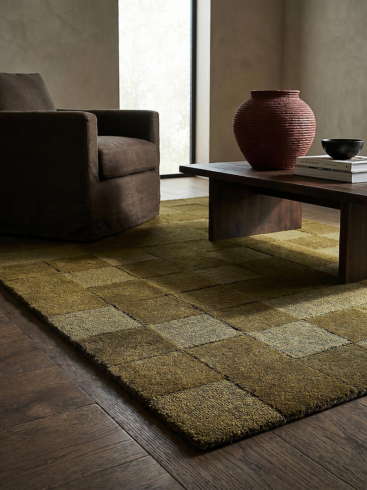 WOLLTEPPICH DEBEN, mit Schachbrettmuster, Grün, 200 x 290 cm - Grün, Textil (200/290cm) - KADIMA DESIGN