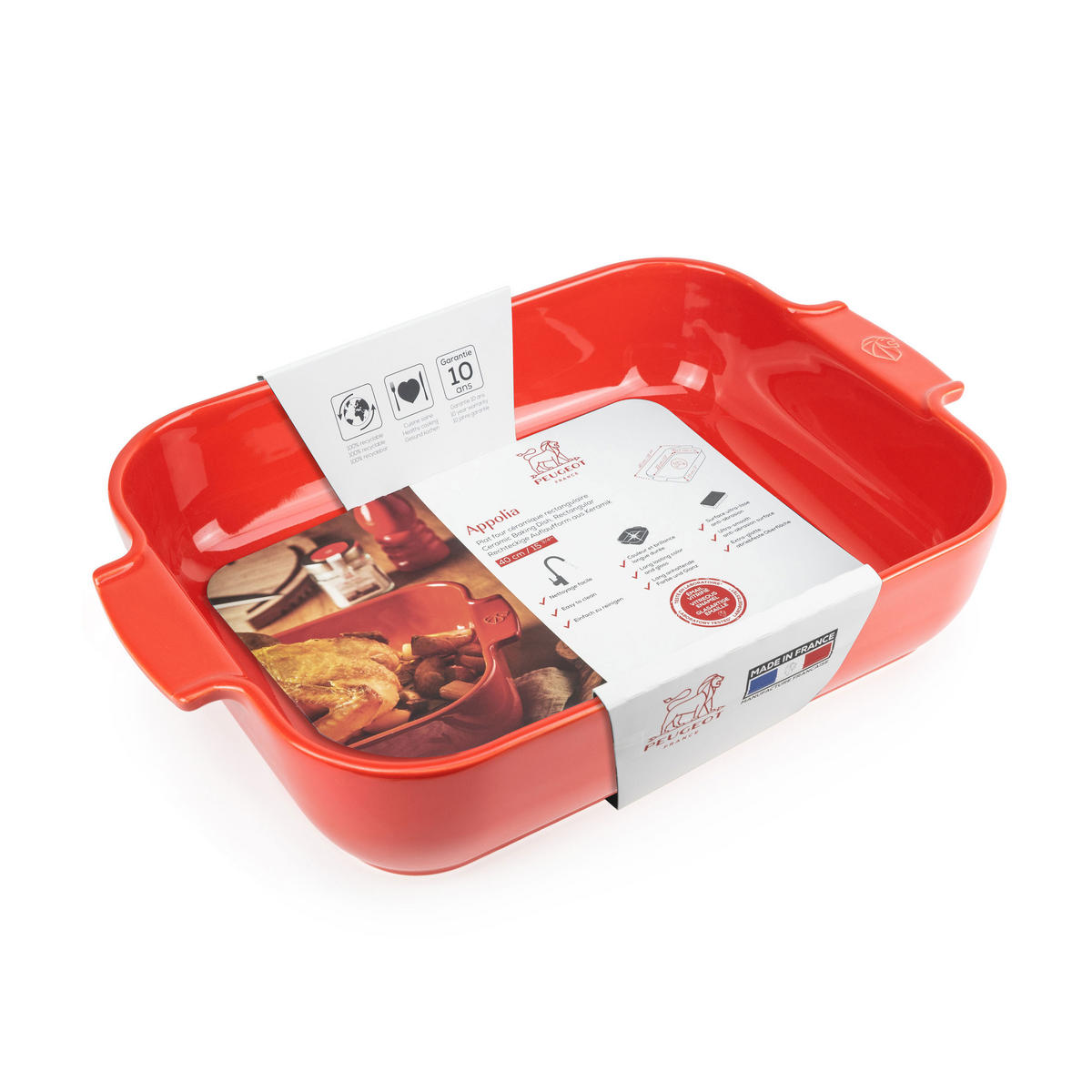 AUFLAUFFORM Keramik Appolia 40cm Rechteckig Rot Spülmaschinenfest - Rot, Keramik (27.2/40/8.3cm) - PEUGEOT