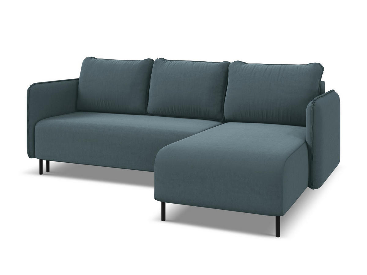 ECKSOFA mit Schlaffunktion Samt Stoff Blau - Blau/Petrol, Holz/Textil (236/162cm) - Makamii