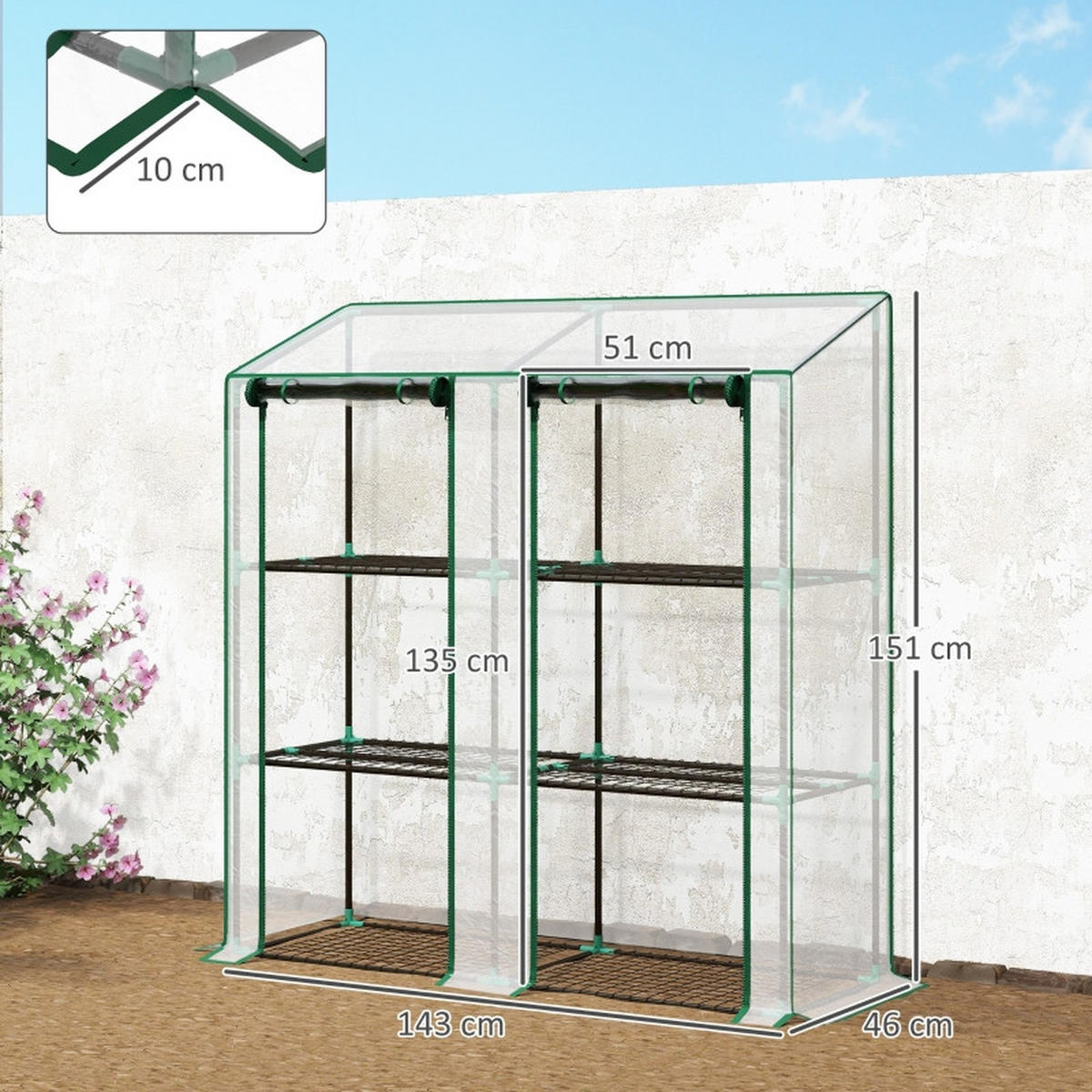 GEWÄCHSHAUS Mini 3 Etagen 6 Regale transparent - Transparent, Metall (143/151/46cm) - Fortuna Lai