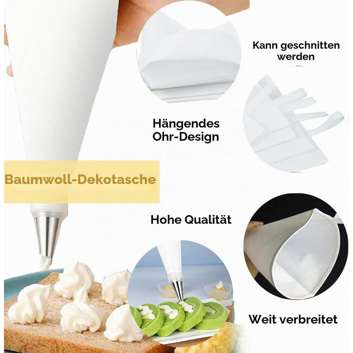 SPRITZBEUTEL 3-teiliges Set 45/40/35 cm Baumwolle beschichtet - Weiß, Textil (18/1/45cm)
