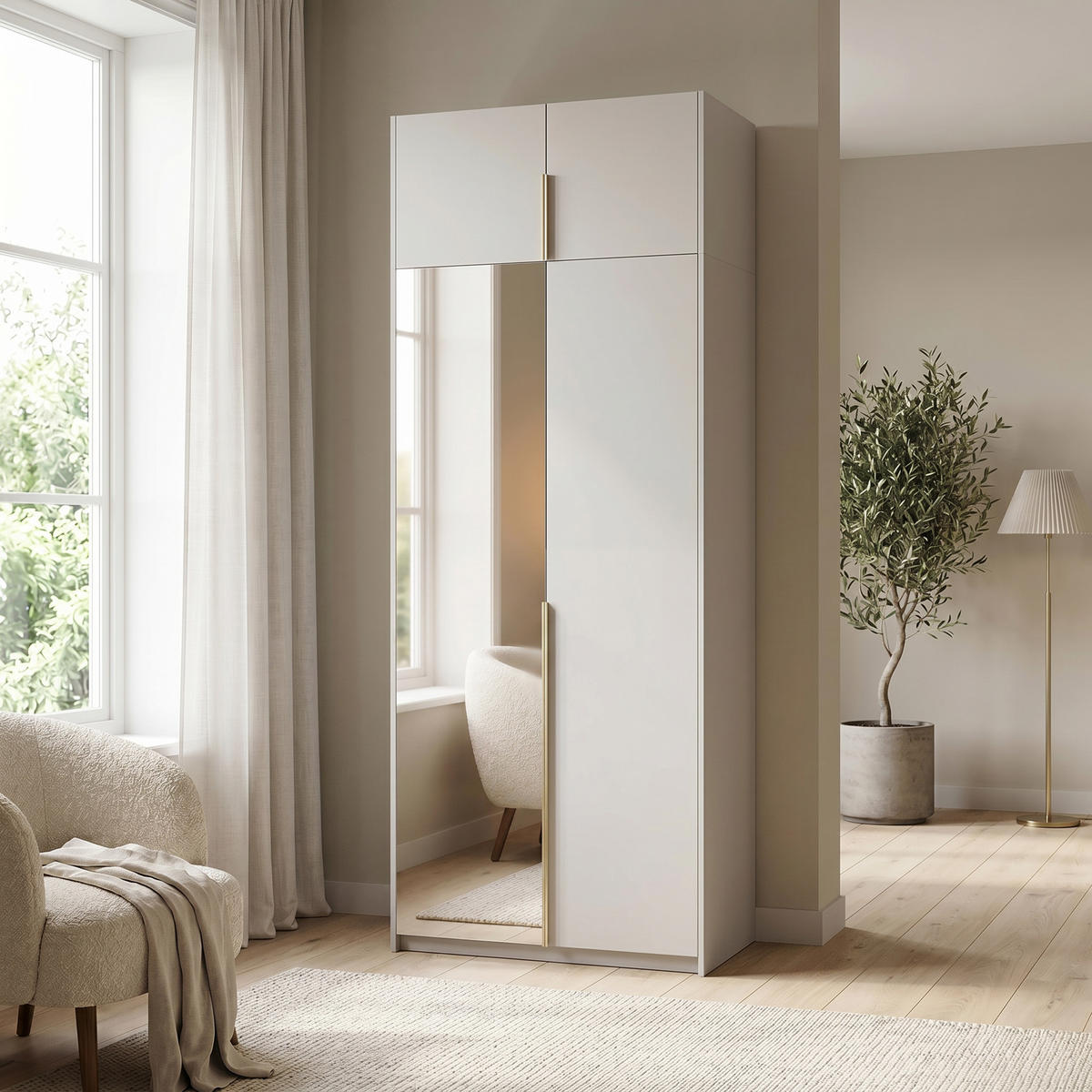 DREHTÜRENSCHRANK THALIA 100/250/58cm 2-türig mit Spiegel Kaschmir - Kaschmir, Holzwerkstoff (100/250/58cm) - MASSENO