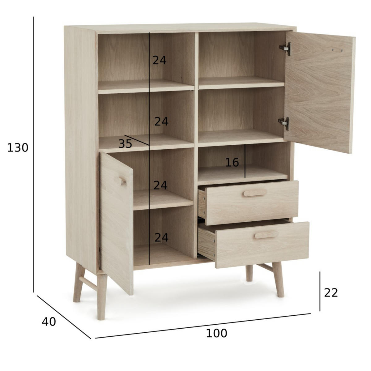 HIGHBOARD Eiche massiv - Eichefarben, Holz/Holzwerkstoff (100/130/40cm) - Furnhouse