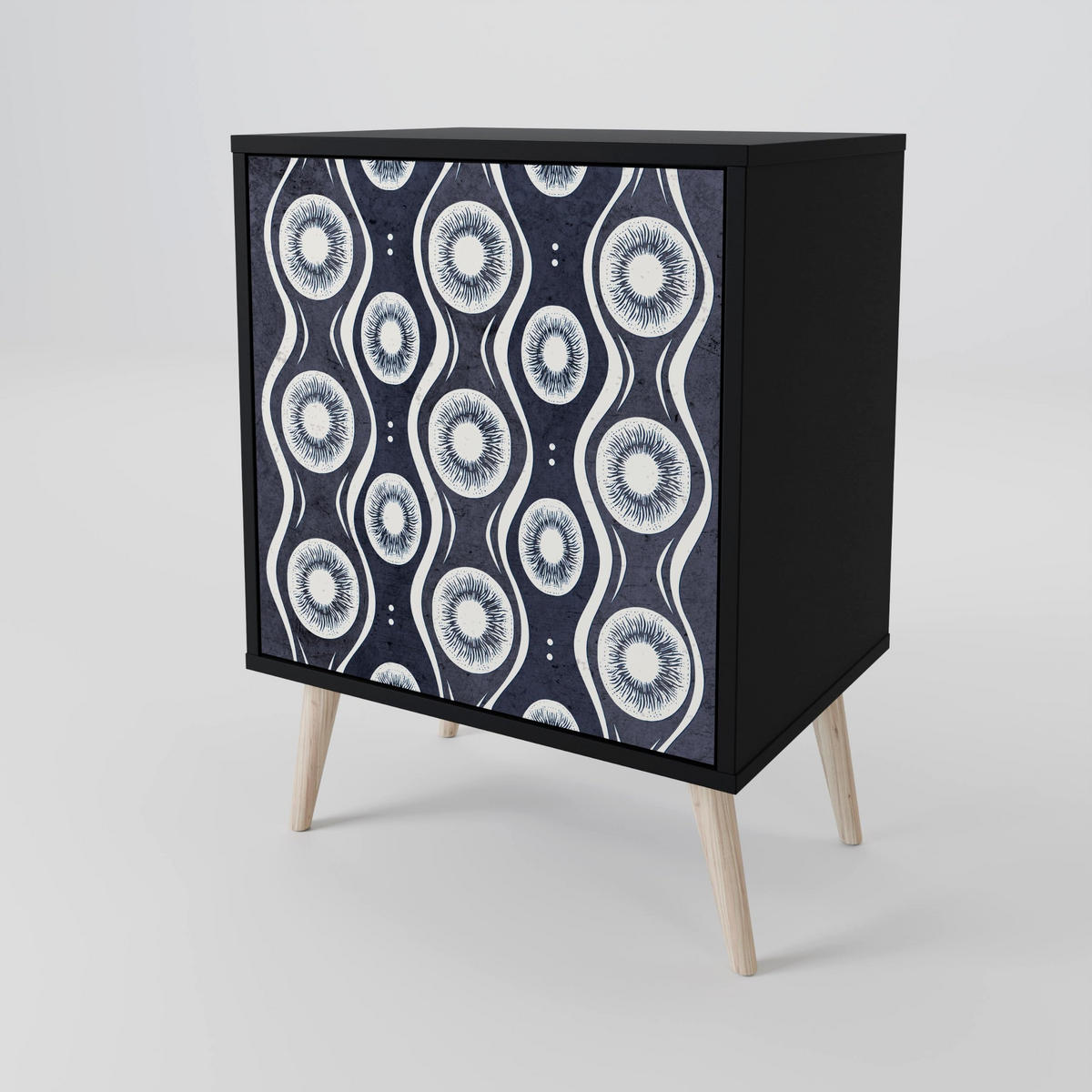 SIDEBOARD GRAPHITE EYES, Schwarz, 57,5x42x67,5 cm, Schwarze Metall-Rahmenfüße - Multicolor/Schwarz, Holzwerkstoff/Metall (57.5/67.5/42cm) - SpaceRebels