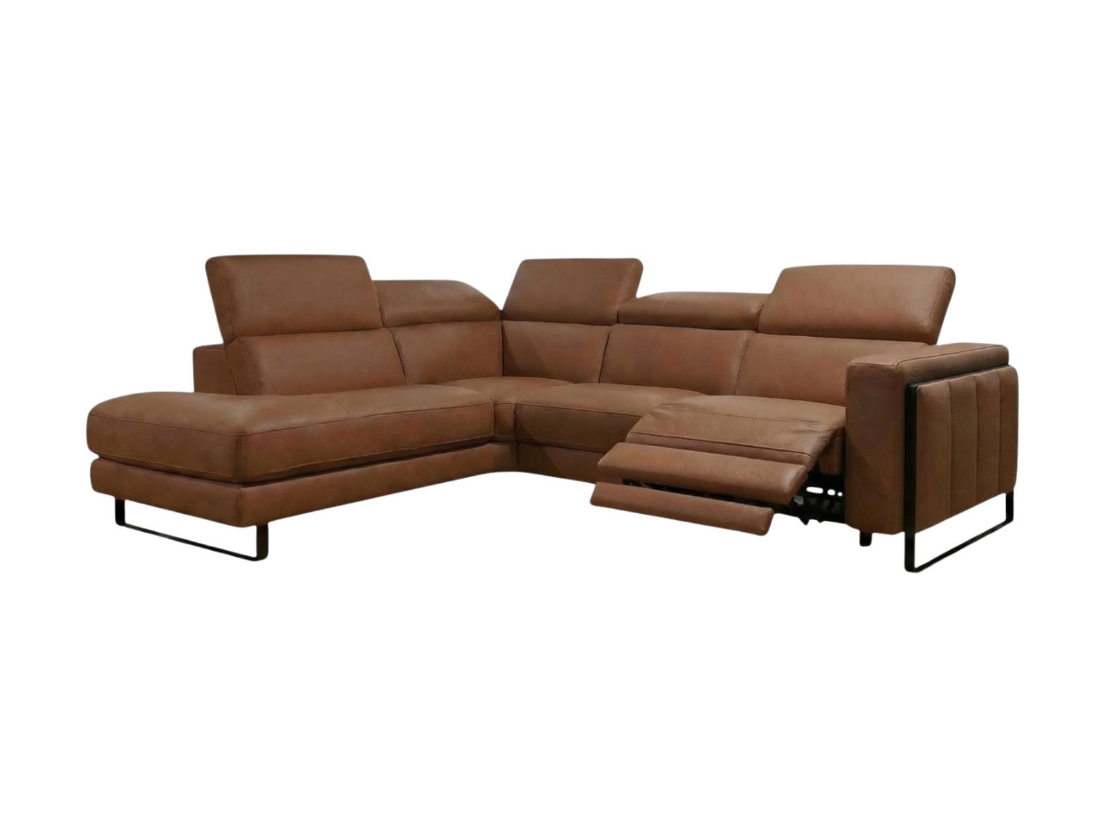 ECKSOFA Marchesi Echtleder mit 1 x Relaxfunktion Cognacbraun - Cognac, Leder/Metall (220/80/257cm)