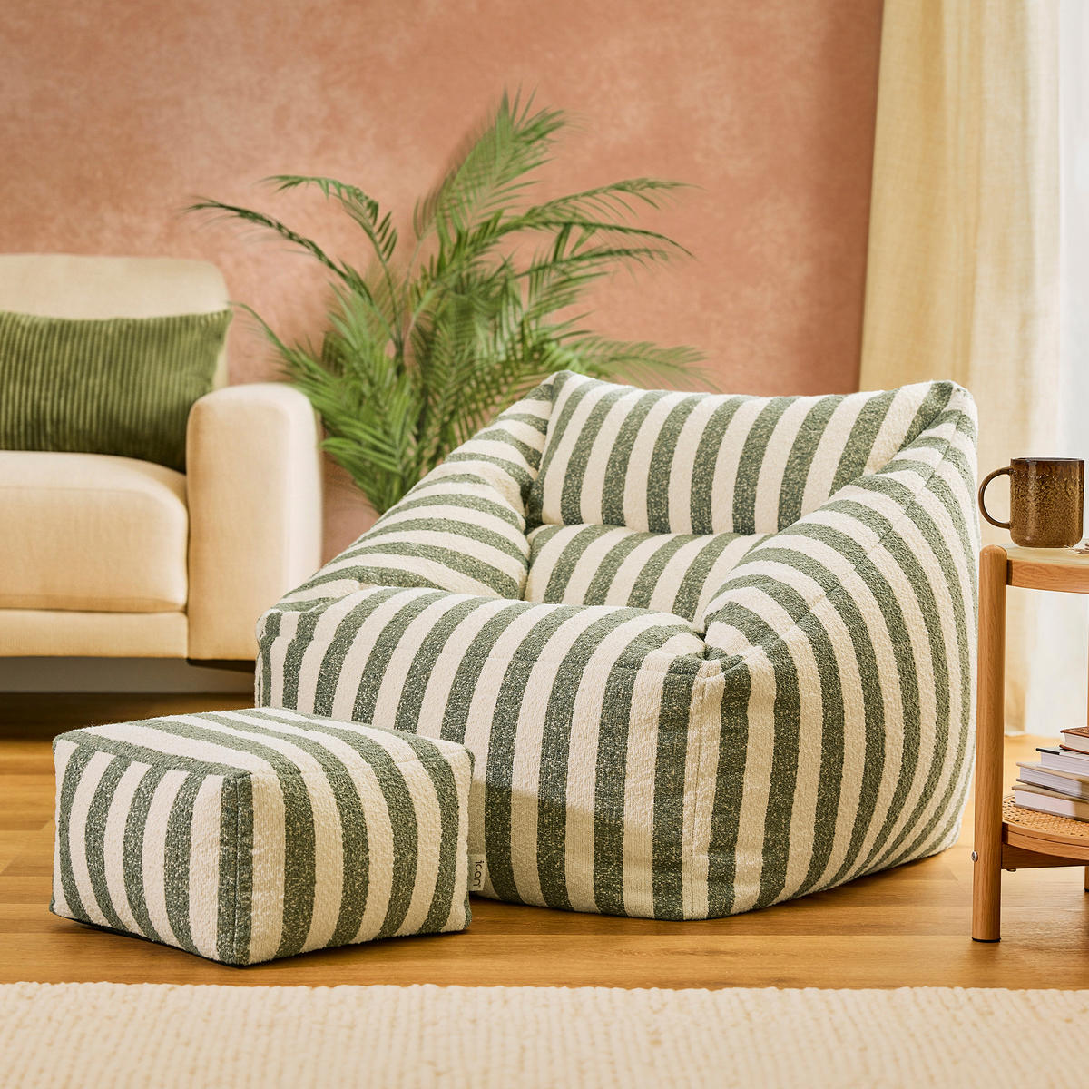SITZSACK mit Hocker Natalia Bouclé - Grün, Textil (70/65/70cm) - icon