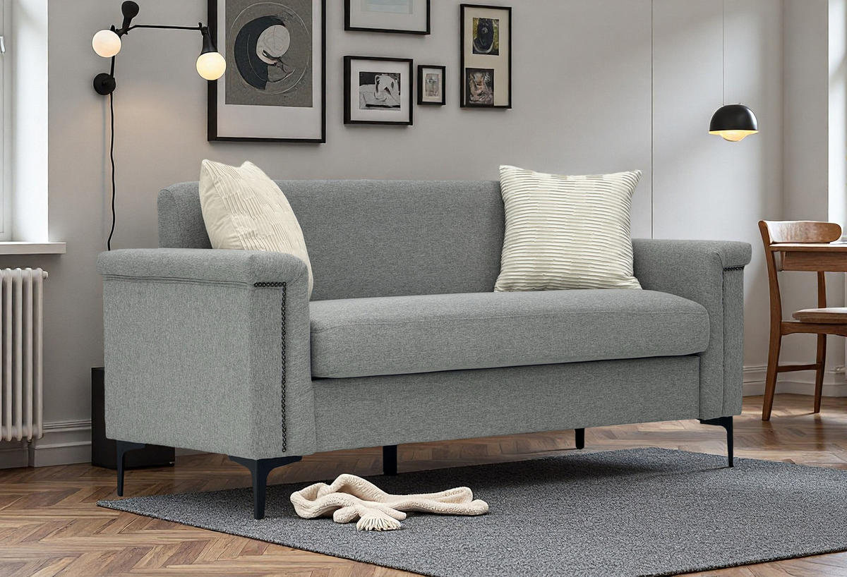 2-SITZER 172/72/82 cm hellgrau aus Polyester mit Federkern und Metallfüßen - Hellgrau, Textil (73.5/81.5/172cm) - OKWISH