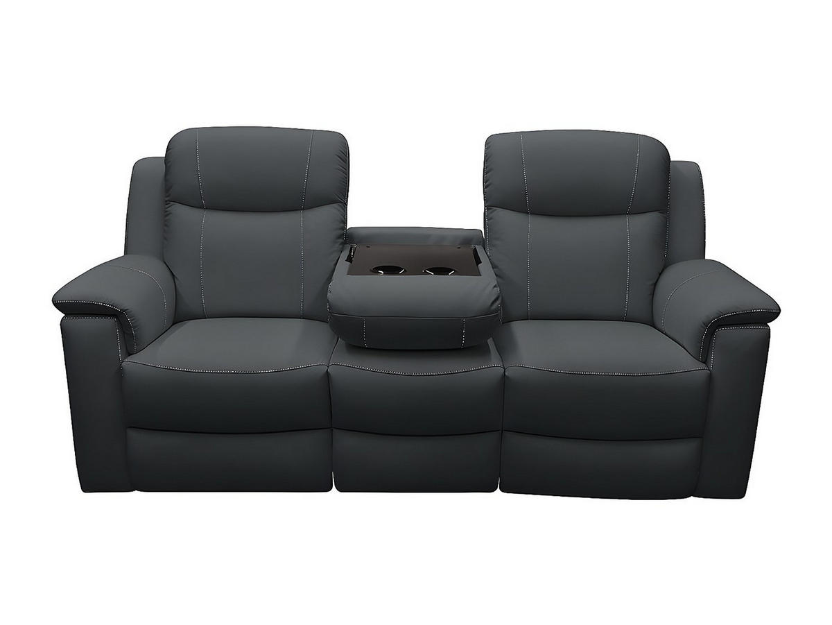 RELAXSOFA Leder 3-Sitzer - Anthrazit - EVASION - Anthrazit, Leder (205/100/96cm) - Vente-Unique