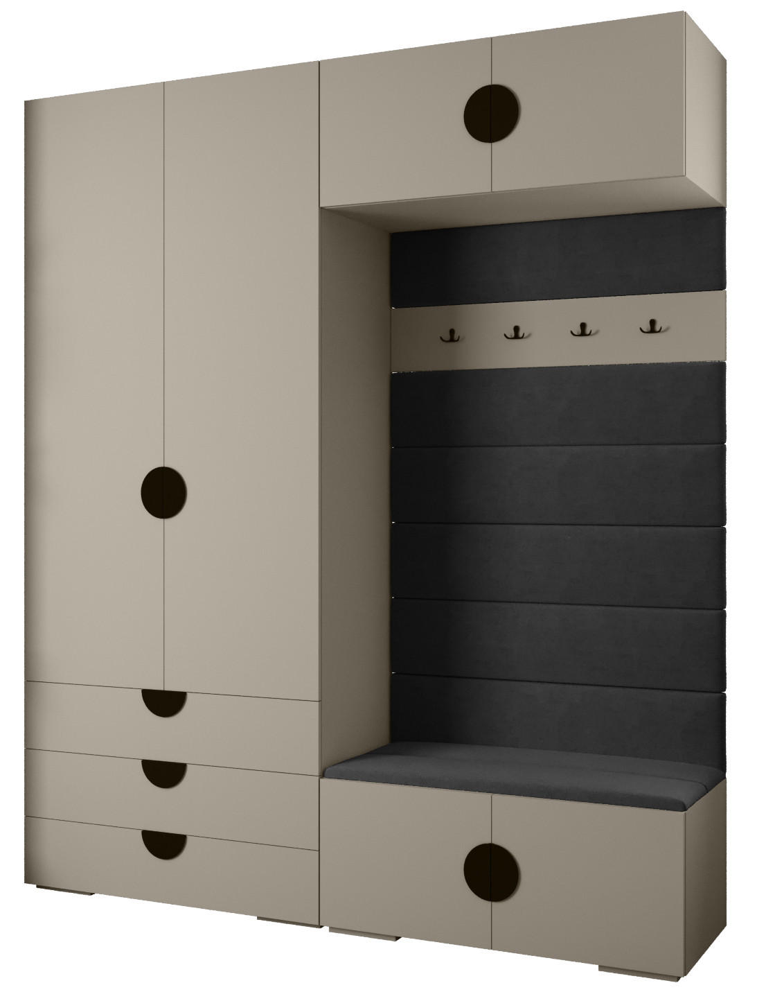 Abiks Möbel Garderoben-Set Kaschmir, Schwarz, Schwarz 200x236.7x47 cm