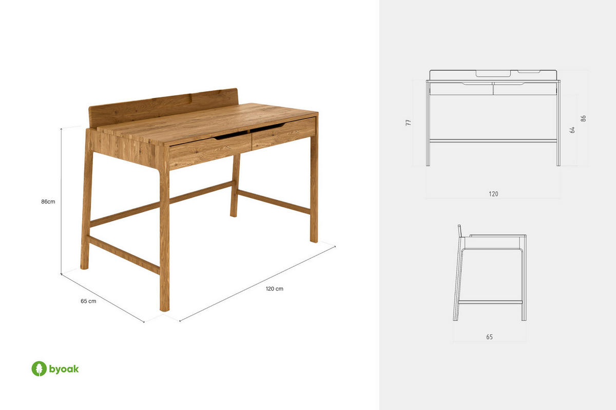 SCHREIBTISCH PAUL - Wildeiche, Holz (65/120/86cm) - byoak
