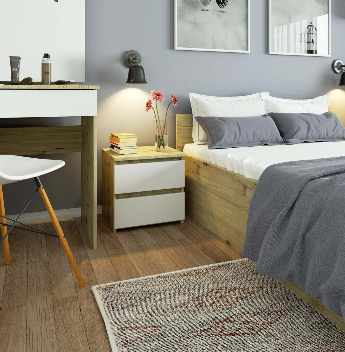 NACHTSCHRANK CL2, Artisan-Weiß, 40x35x40 cm - Eiche Artisan/Weiß, Holz (40/40/35cm) - Milordbikes