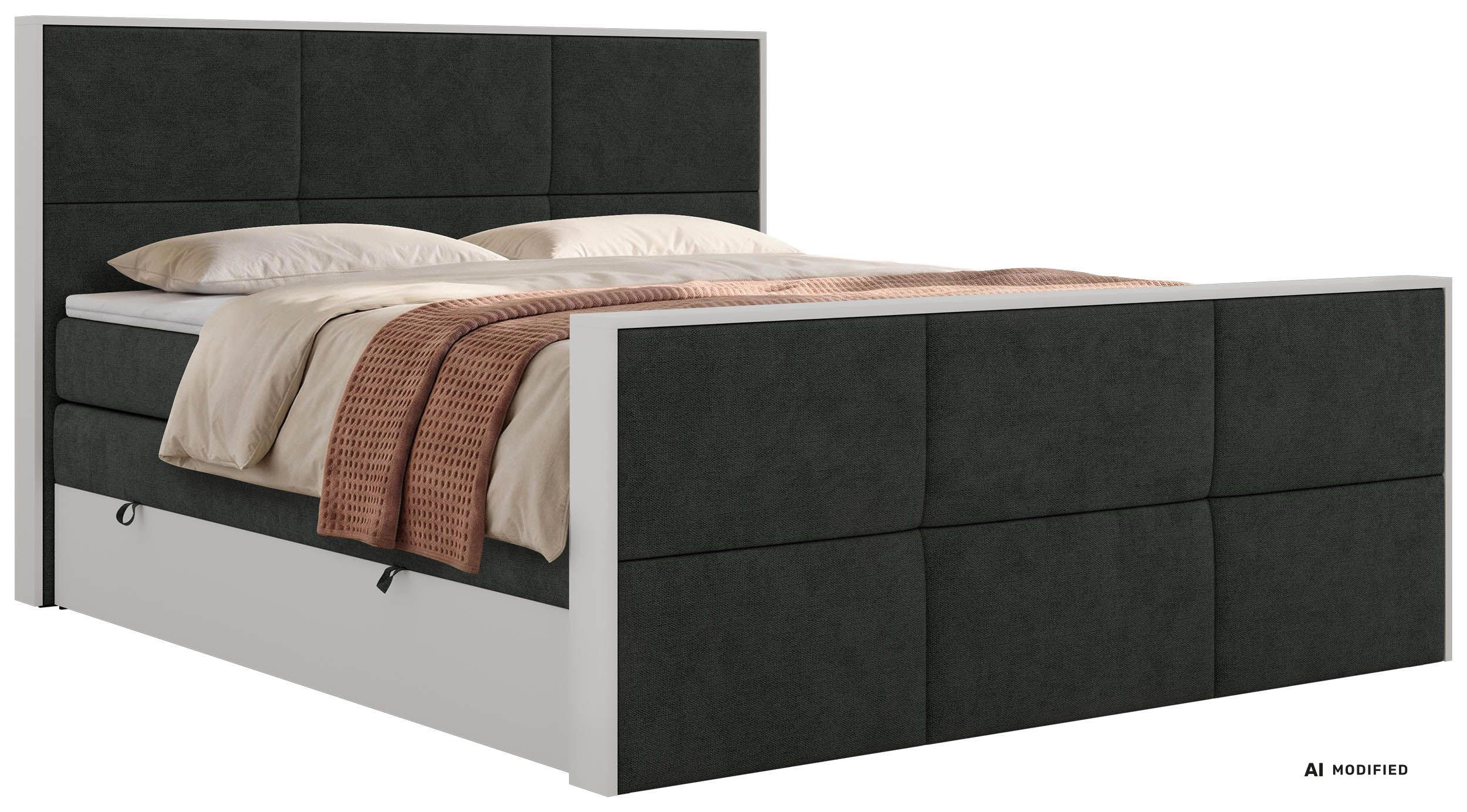 BOXSPRINGBETT DELVIT KING DUO 160/200 - Dunkelgrau Stukture - Topper T25 - H4 - Dunkelgrau/Schwarz, Kunststoff/Textil (160/200cm) - MKS