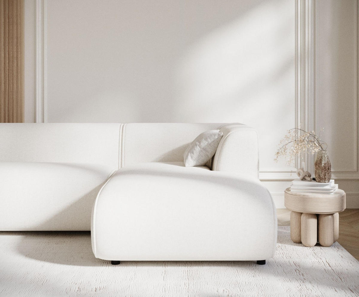 ECKSOFA Melani Creme Webstoff - Rechts Seite - Creme/Schwarz, Holz/Holzwerkstoff (162/256cm) - Maison de Reve
