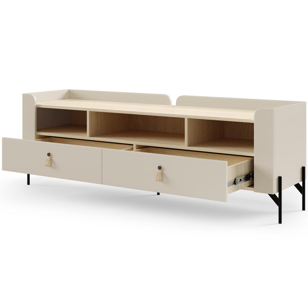 LOWBOARD Sorella mit 2 Schubladen 160 cm, für Jugendzimmer, Macadamia + Eiche Mavelie - Eichefarben/Beige, Leder/Holzwerkstoff (160/55/42cm) - Beautysofa