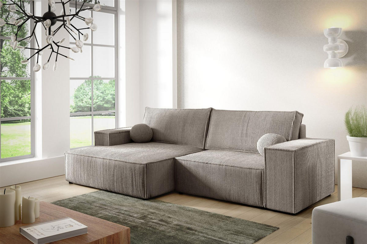 ECKSOFA Corunia Xs - Hellbraun, Holzwerkstoff/Textil (255/148cm) - Fun Möbel