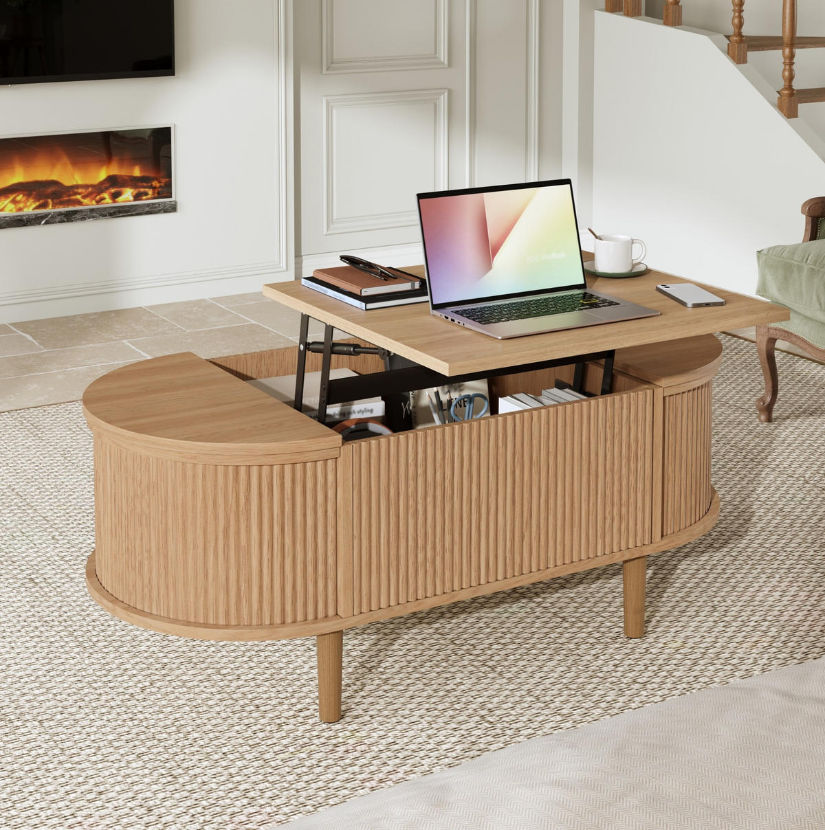 COUCHTISCH aus MDF 100x48x53,5 cm Eichenfarbe höhenverstellbar mit Stauraum - Eichefarben, Holzwerkstoff (100/48/53.5cm) - IVMEU