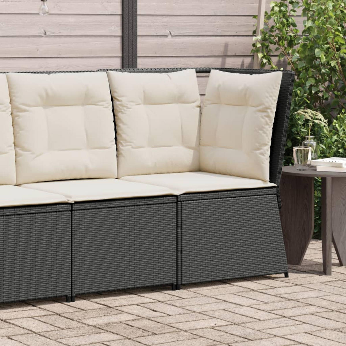 GARTEN-ECKSOFA mit Kissen Schwarz Poly Rattan - Schwarz, Kunststoff (67/95/67cm)