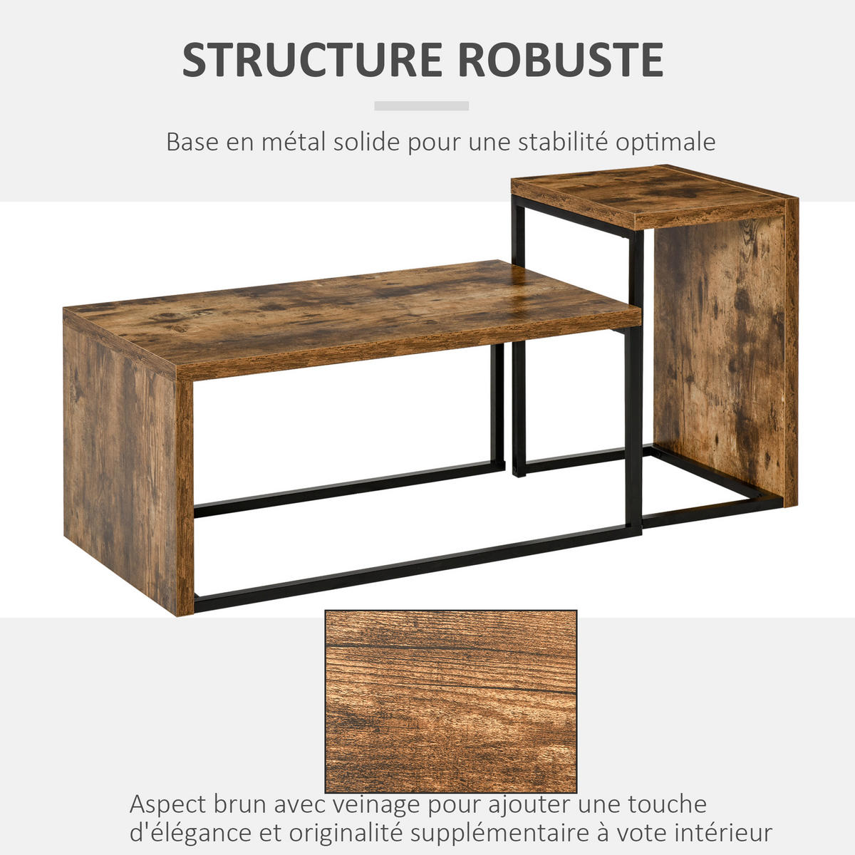 COUCHTISCH DE-15730 2er-Set nestbar, industrieller Stil Schwarz - Braun, Holzwerkstoff (90/48/42cm) - ComfortXL