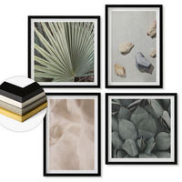 WANDBILDER 4er-Set - 50x50 cm & 40x60 cm Schwarzer Rahmen - Steine, Holz, Stofftexturen - Schwarz, Kunststoff (50/50cm) - ArtPrintCave