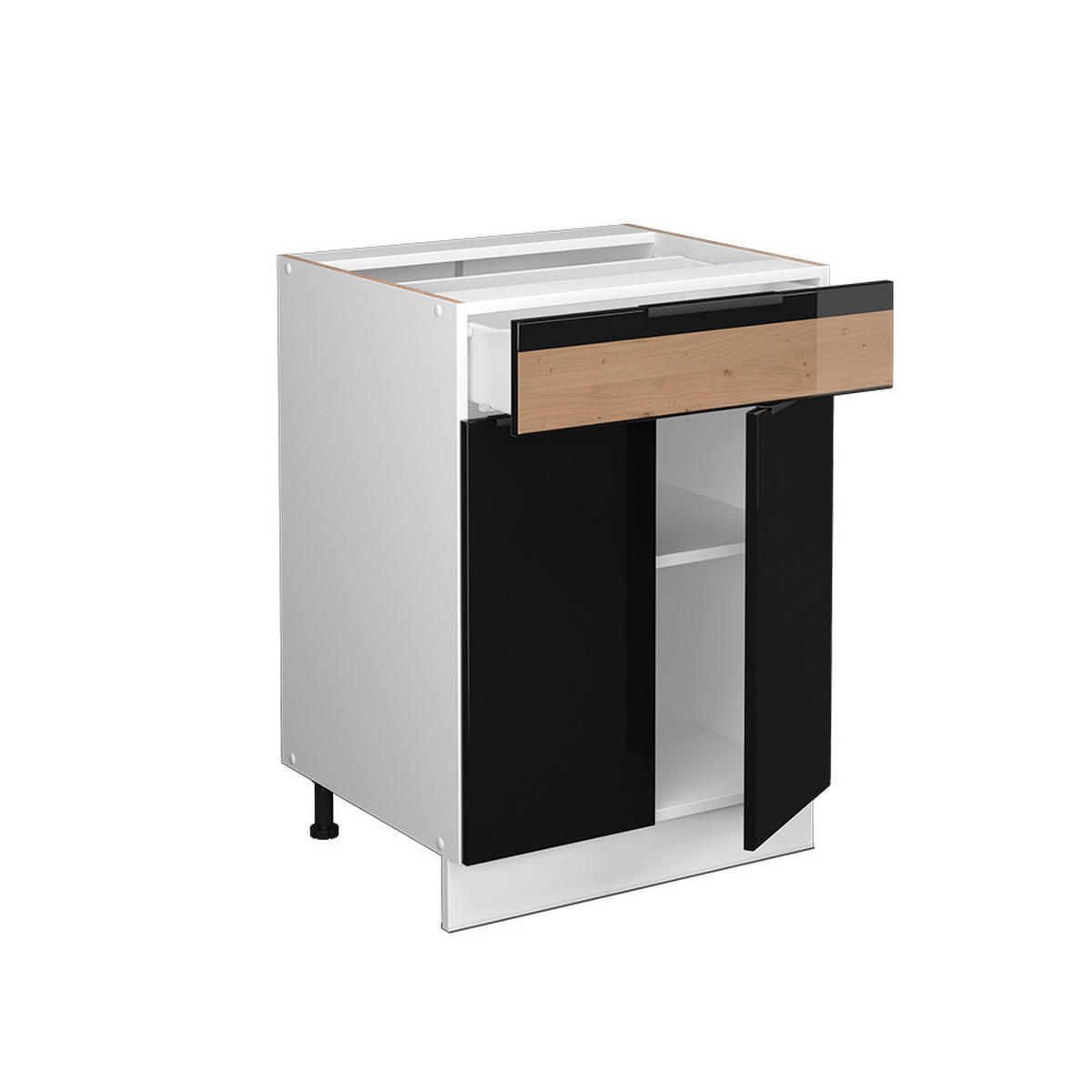 DULAP BAIE Fame-Line Stejar negru lucios/alb 60x82 cm cu sertar, fara blat - negru cu luciu intens/maro deschis, compozit lemnos (60/82/51.6cm) - Vicco