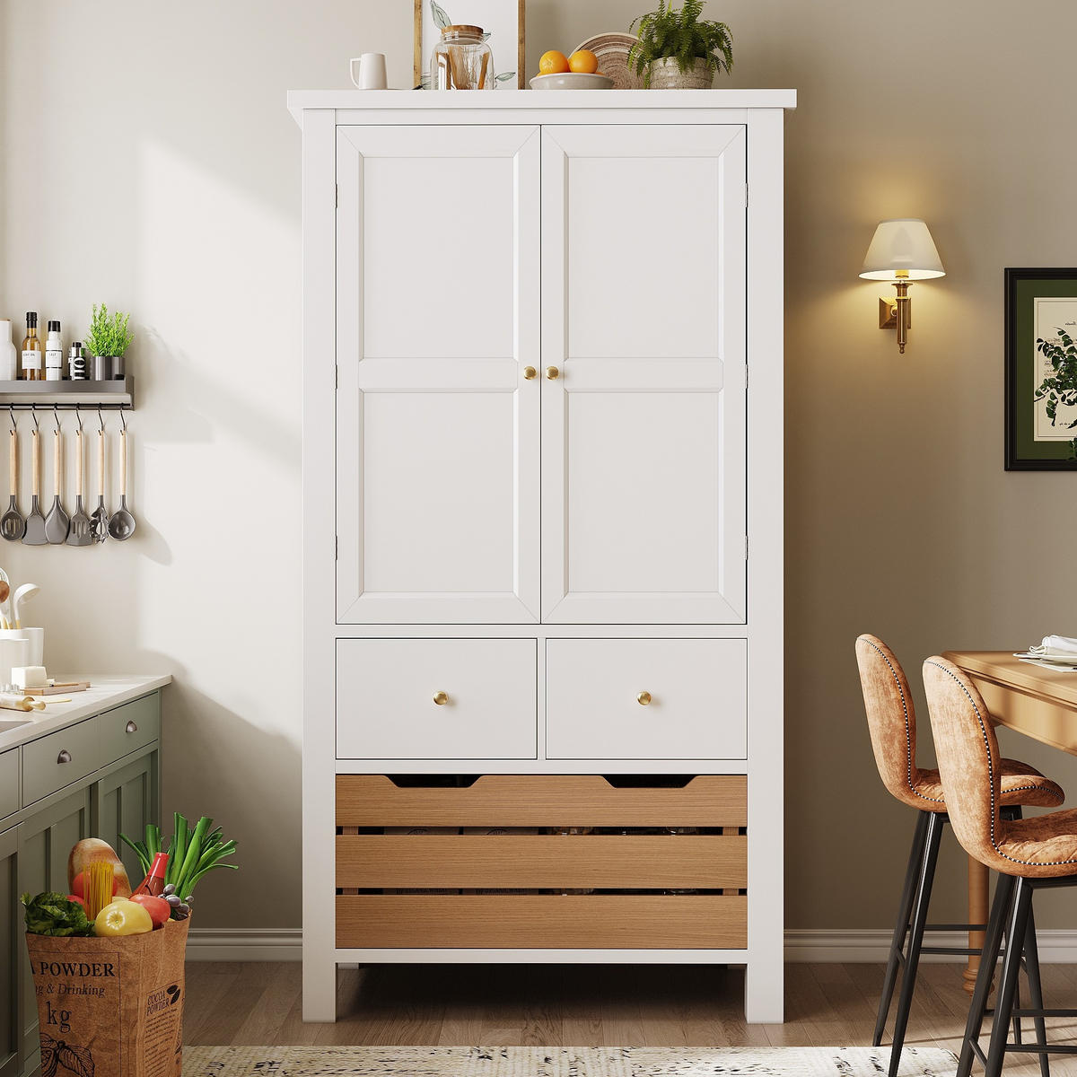 DONJI kuhinjski element, 80/40/140 cm, MDF bijeli, s 2 vrata i 5 ladica - bijela, drvni materijal (80/140/40cm) - BEAOK