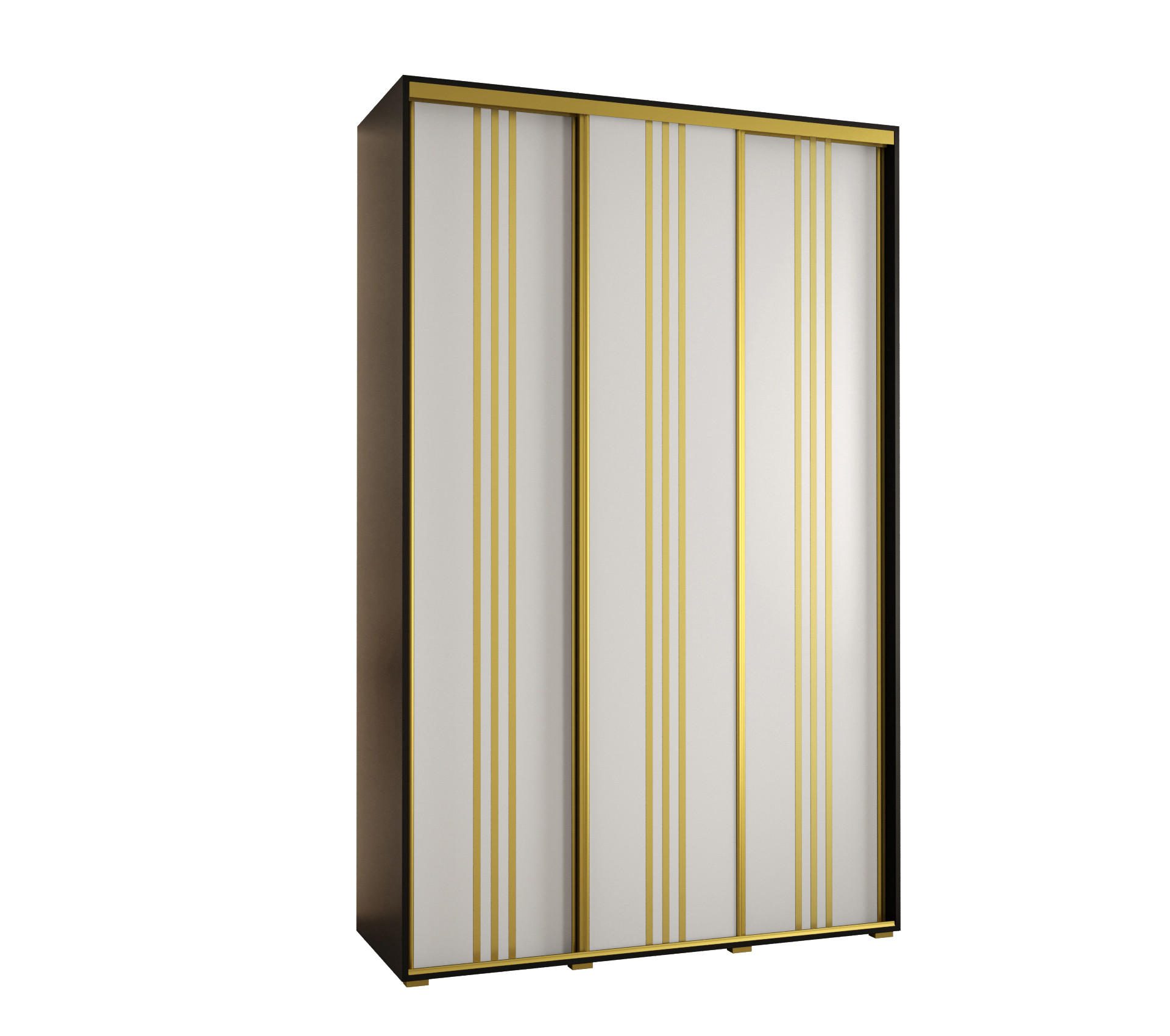 Abiks Möbel Schwebetürenschrank Schwarz, Weiß, Gold 160x235x60 cm