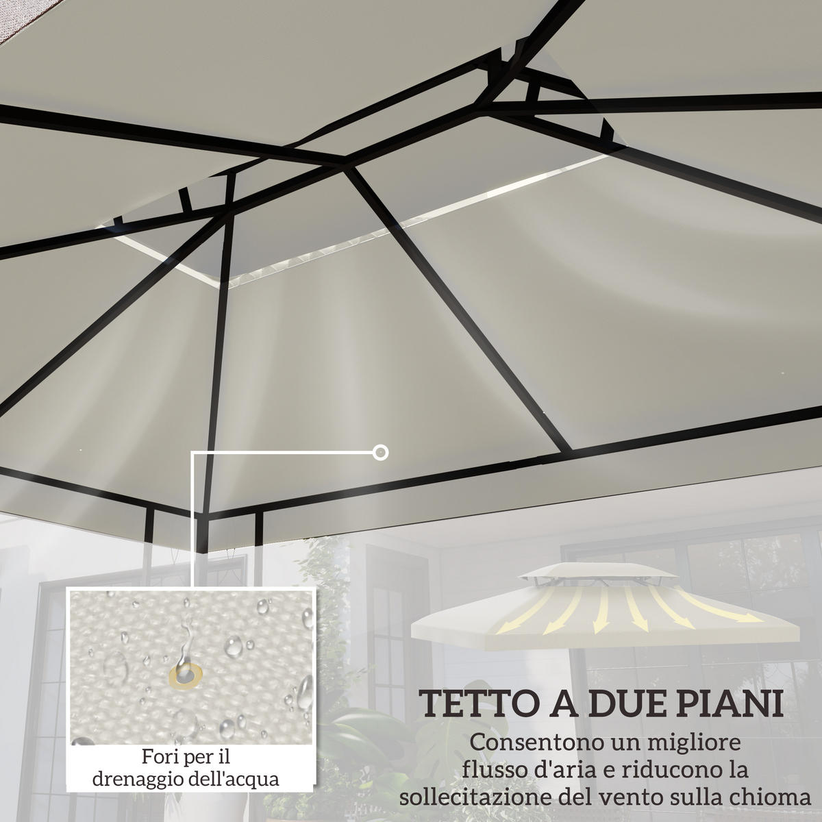 ERSATZDACH, 3x4 m wasserdichte Polyesterplane für Pavillon, UV-beständig, beige - Multicolor, Kunststoff (300/0.1/400cm) - FORIOUS