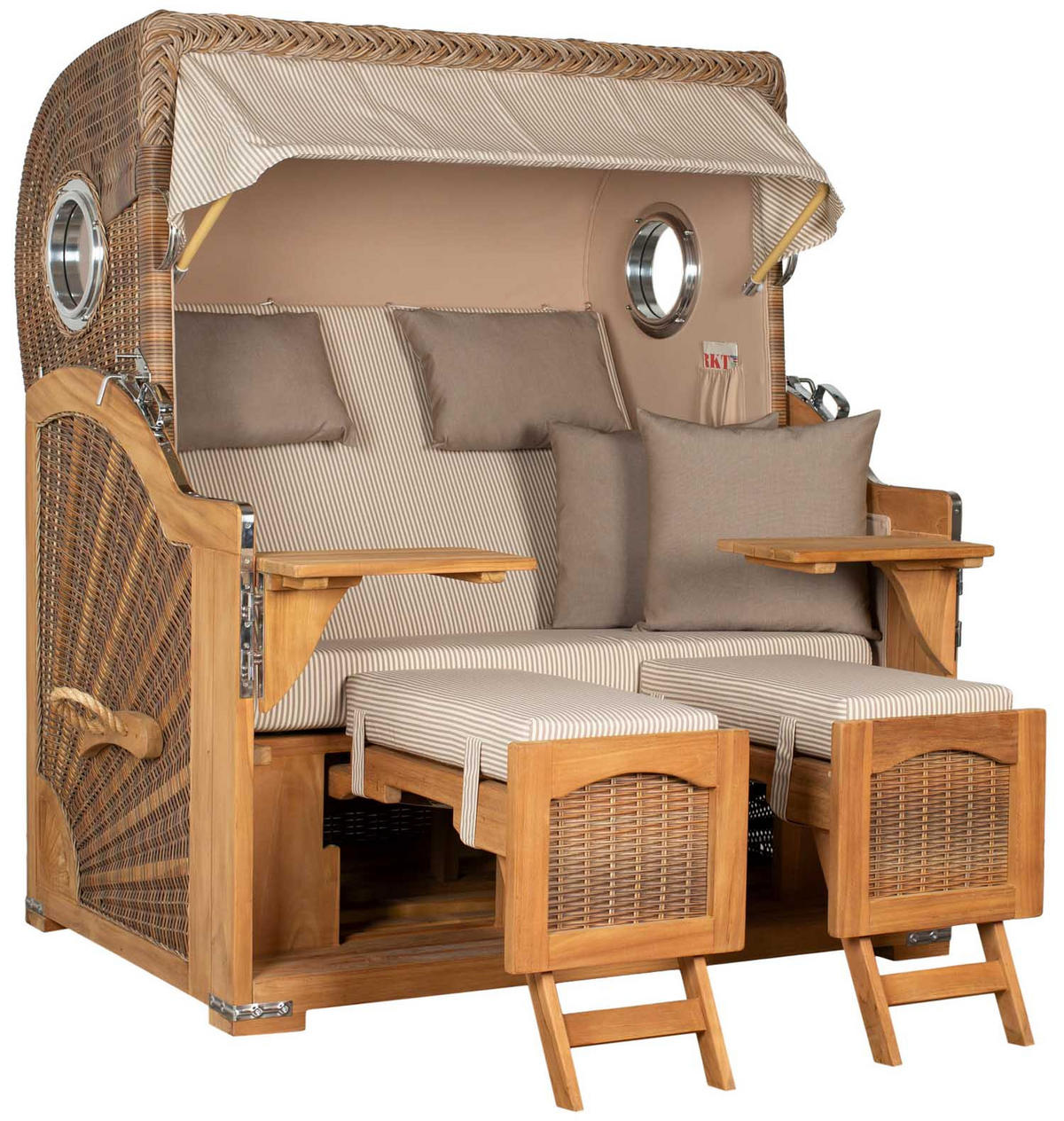 STRANDKORB XXL Düne Grande Teak Banana - Beige/Braun, Metall (142/170/95cm) - Mr. Deko