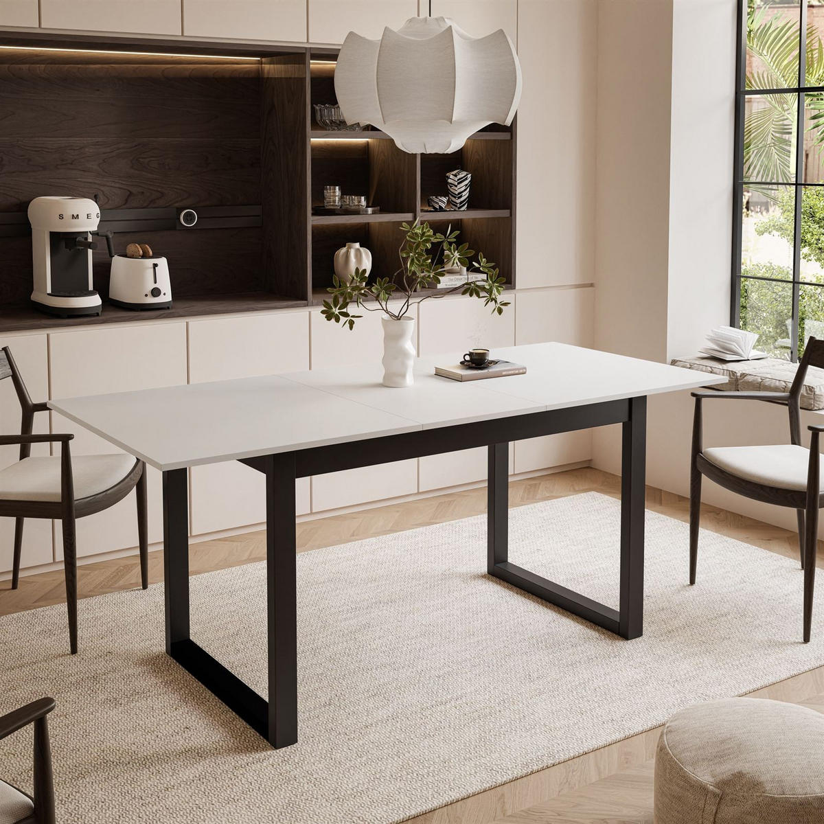 ESSTISCH ARTON II ausziehbarer Tisch 140-195 cm für 6-8 Personen - Schwarz/Weiß, Holzwerkstoff/Metall (140/80/77cm) - Lookway