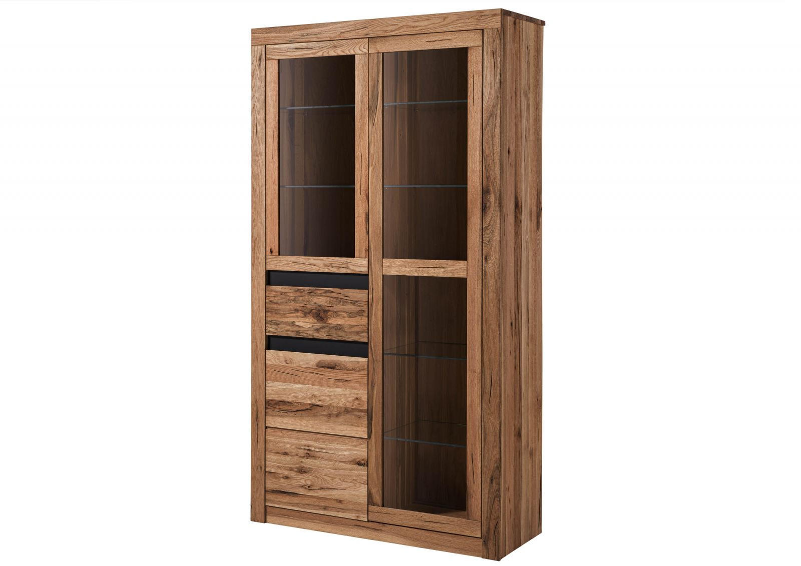 VITRINE Wild-/ Zerreiche 110x42x200 tabacco brown geölt MONTREUX #318 - Braun, Holz (110/200/42cm) - Massivmoebel24