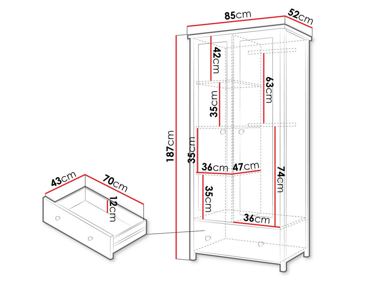 DREHTÜRENSCHRANK Story 2D1S SO12 - Eichefarben/Weiß, Holzwerkstoff/Kunststoff (85/187/52cm) - MIRJAN24