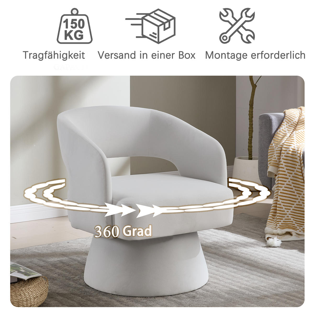 SESSEL Chenille Beige drehbar - Beige, Holzwerkstoff/Textil (68/75/66cm) - WISHDOR