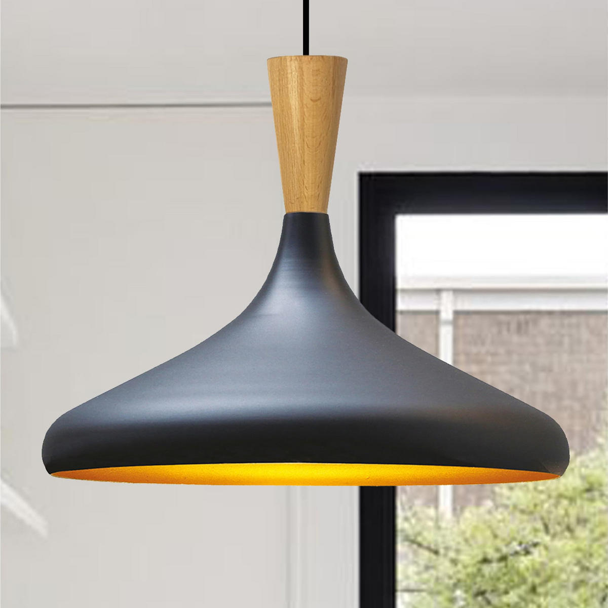 PENDELLEUCHTE Champion Holz 35/30 cm - Goldfarben/Schwarz, Metall (35/30cm) - Bamyum