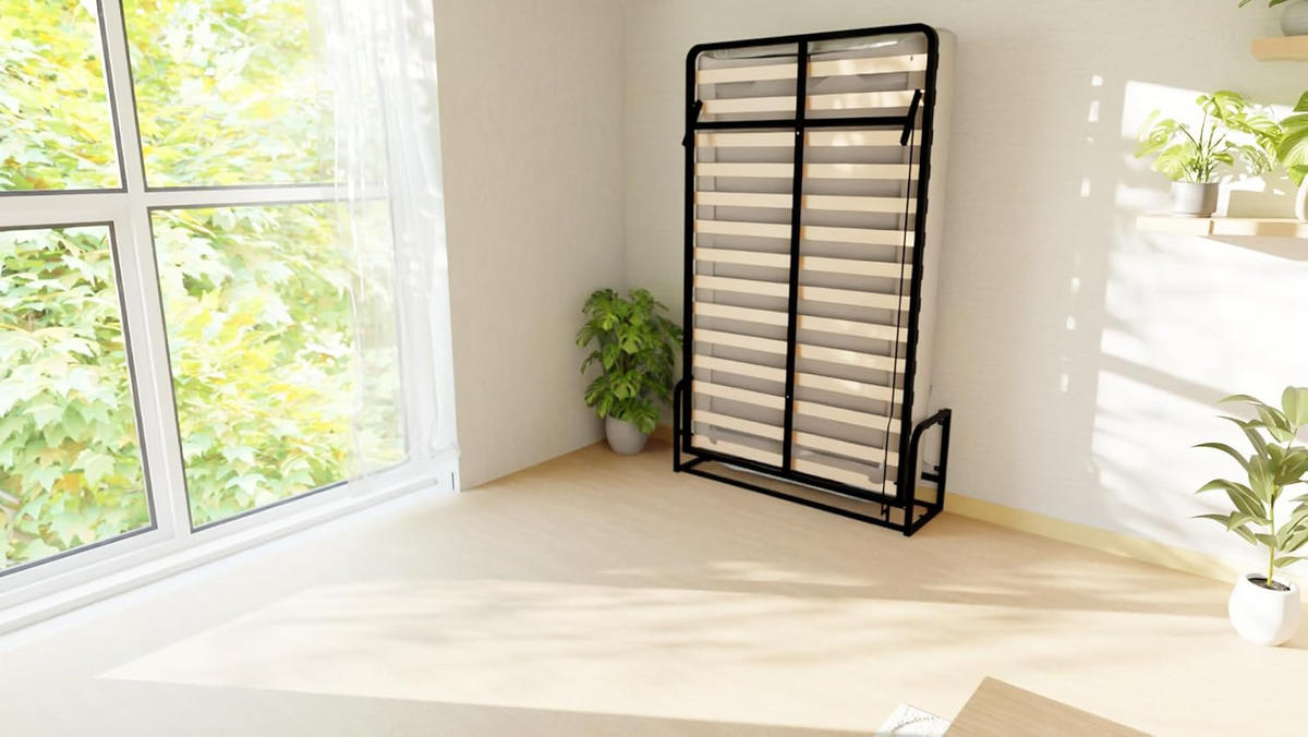 WANDBETT Murphy Classik 120x200 Vertikal, mit Gasdruckfeder-Mechanismus - Graphitfarben/Schwarz, Metall (120/200cm) - WallBedKing