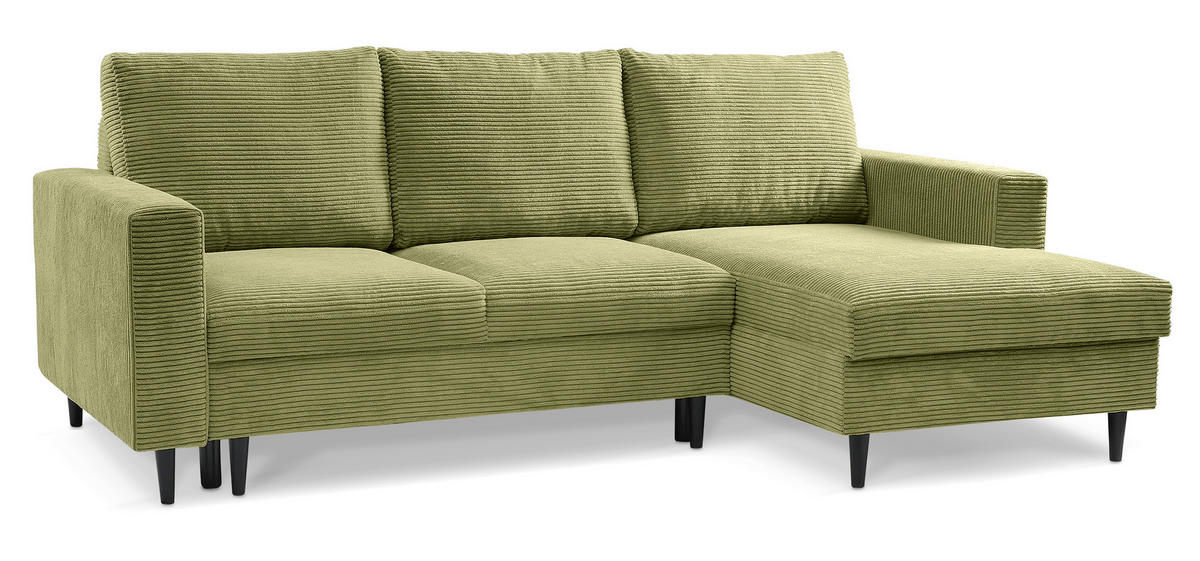 ECKSOFA Nalika Pistaziengrün mit Cordbezug - Schwarz/Hellgrün, Holz/Textil (230/143cm) - Selsey
