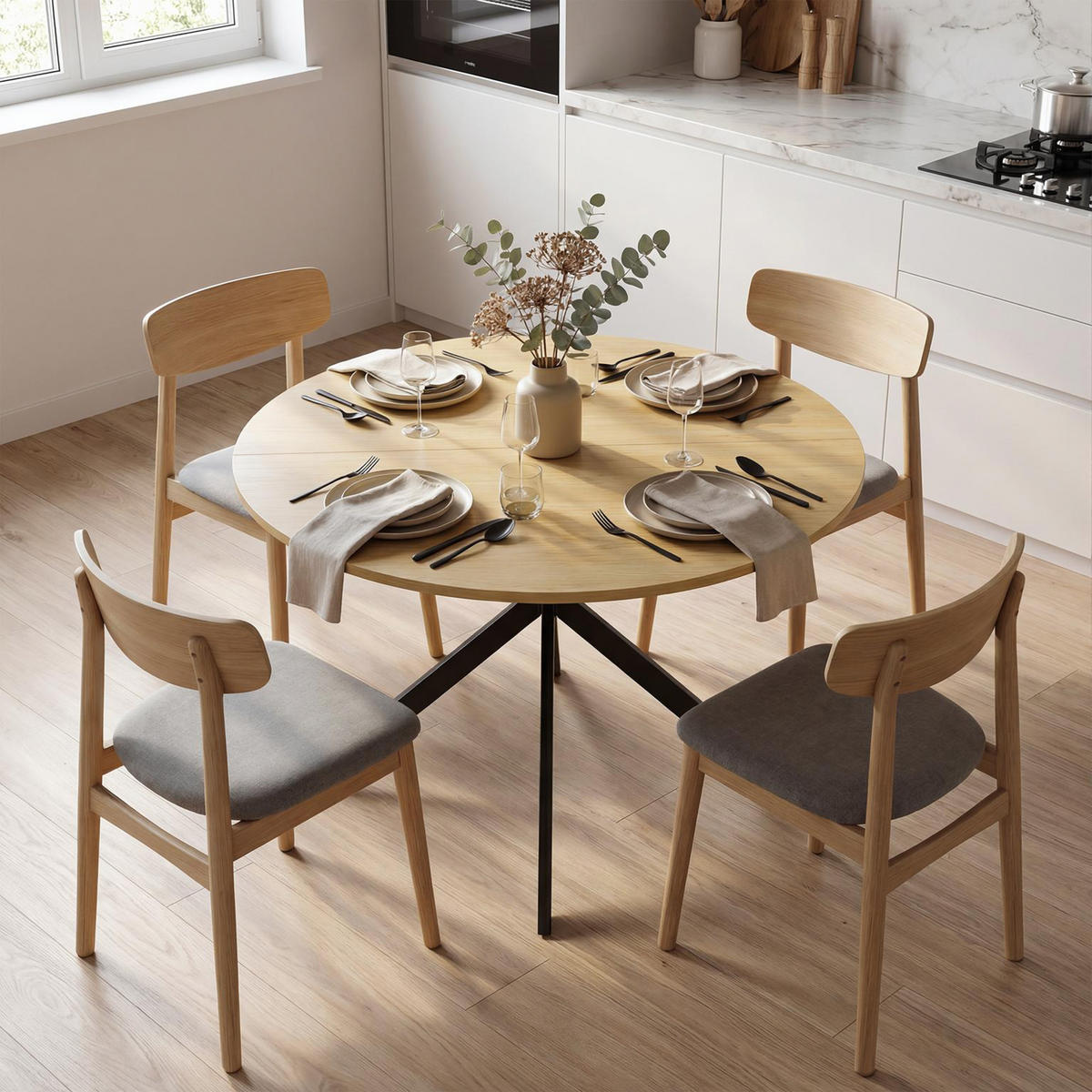 ESSTISCH Spanplatte Stahl Eiche - Eichefarben, Metall (100/100/75cm) - HOMCOM